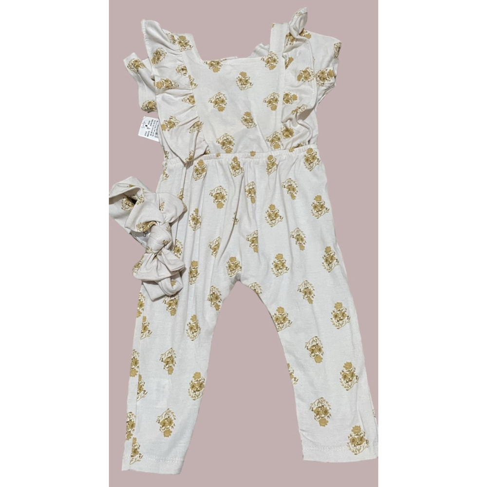 Jessica Simpson soft floral ruffled frilly Romper with headband 12 months
